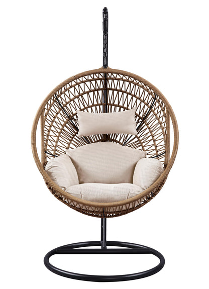 ACME Vasant Outdoor Patio Hanging Chair/Stand in Beige Fabric and Rope