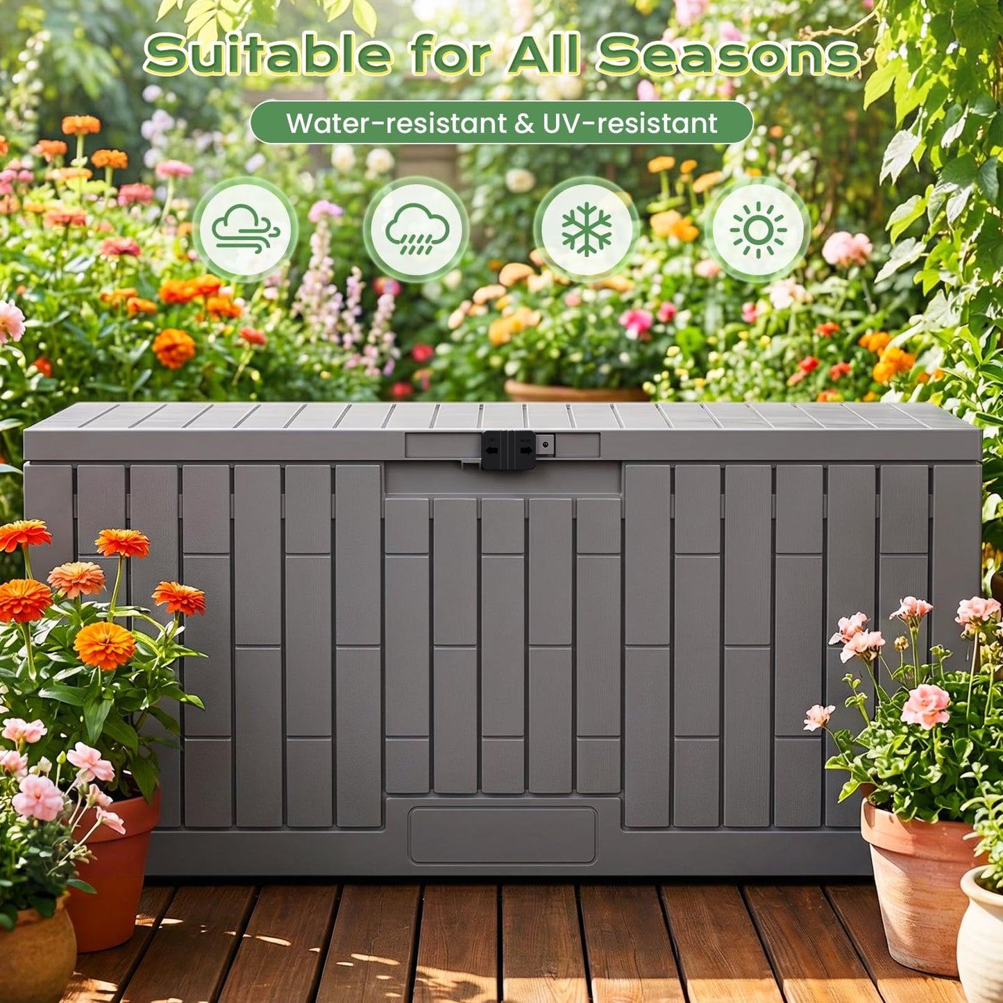 Jocoevol Deck Box 120 Gal, UV Resistant & Waterproof Outdoor Storage Box with Lock, Easy Assemble Storage Bins Container for Pool Patio Garden
