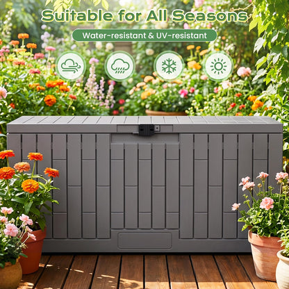Jocoevol Deck Box 120 Gal, UV Resistant & Waterproof Outdoor Storage Box with Lock, Easy Assemble Storage Bins Container for Pool Patio Garden