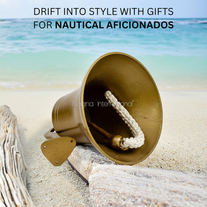 Nautical Antique Brass Aluminum Decorative Bell with U.S Navy Engraved | Nautical Maritime Boat Gifts | Nagina International (15 Inches)