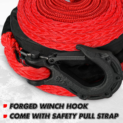 X-BULL Synthetic Winch Rope - Cable Kit -1/2" X 85ft 32000LBS Winch Line with Protective Sleeve Forged Winch Hook Safety Pull Strap go for 4WD Off Road Vehicle Truck SUV ATV UTV-Red