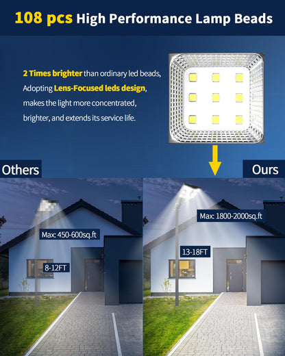 Ofuray Solar Street Lights Outdoor,Solar Security Flood Lights Parking Lot Lights Commercial Dusk to Dawn, 6500k Waterproof Led with Remote Control Motion for Street,Court,Barn (Of-800W 80000Lm)