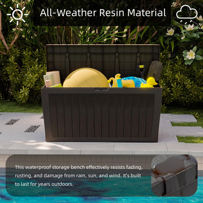 Pareschi 71 Gallon Resin Deck Box，Outdoor Storage Box, Waterproof Lockable Large Storage Bench for Patio Furniture, Pool Accessories & Garden Tools, Brown