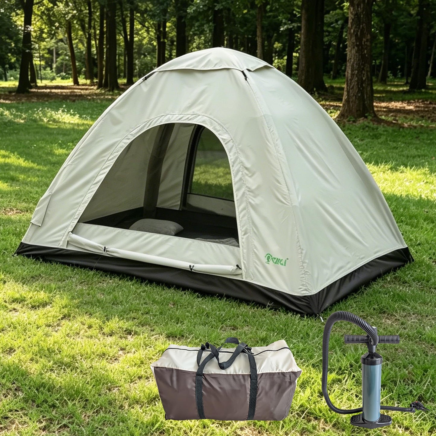 JEEFHO New Inflatable Frameless Foldable Tent. 210D Waterproof for Camping. Durable, Portable and Easy to Set up, Ideal for Hiking and Road Trips. with a Large-bore Manual Pump with Pressure Gauge