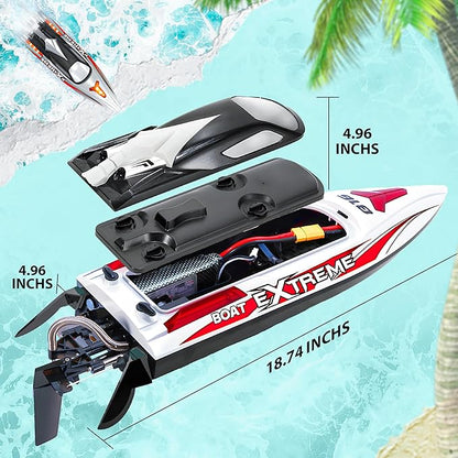 BEZGAR RC Boat 18 inch Big Brushless Remote Control Boat for Adults and Kids 55 KPH Large Fast RC Speed Boats with 2500mAh Battery Ideal Waterproof Toy Boats for Lakes - HJ816 Gray