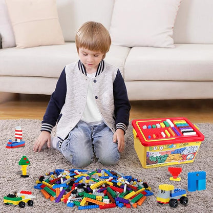 Building Bricks 1020 Pieces Set 1000 Basic Building Blocks in 17 Fun Shapes Includes Wheels Door Window Bulk Block with Storage Box Handle and Base Plate Compatible Block Construction Toys