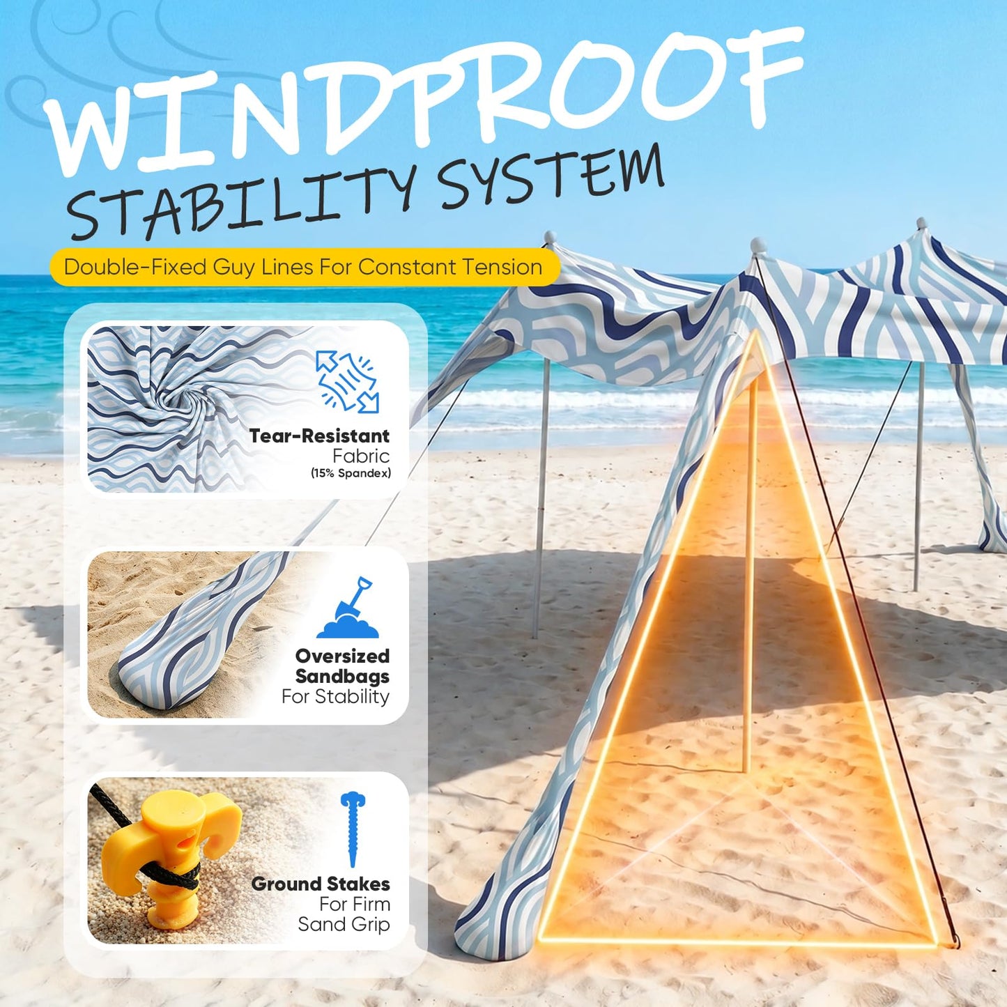 Sekey Aluminum Beach Shade Sun Shelter UPF 50+ - 10x10 FT Portable Beach Canopy with Windproof Rope & Stability Poles, Easy Setup Outdoor Tent for Camping, Backyard, Fishing, Picnics