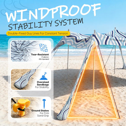 Sekey Aluminum Beach Shade Sun Shelter UPF 50+ - 10x10 FT Portable Beach Canopy with Windproof Rope & Stability Poles, Easy Setup Outdoor Tent for Camping, Backyard, Fishing, Picnics
