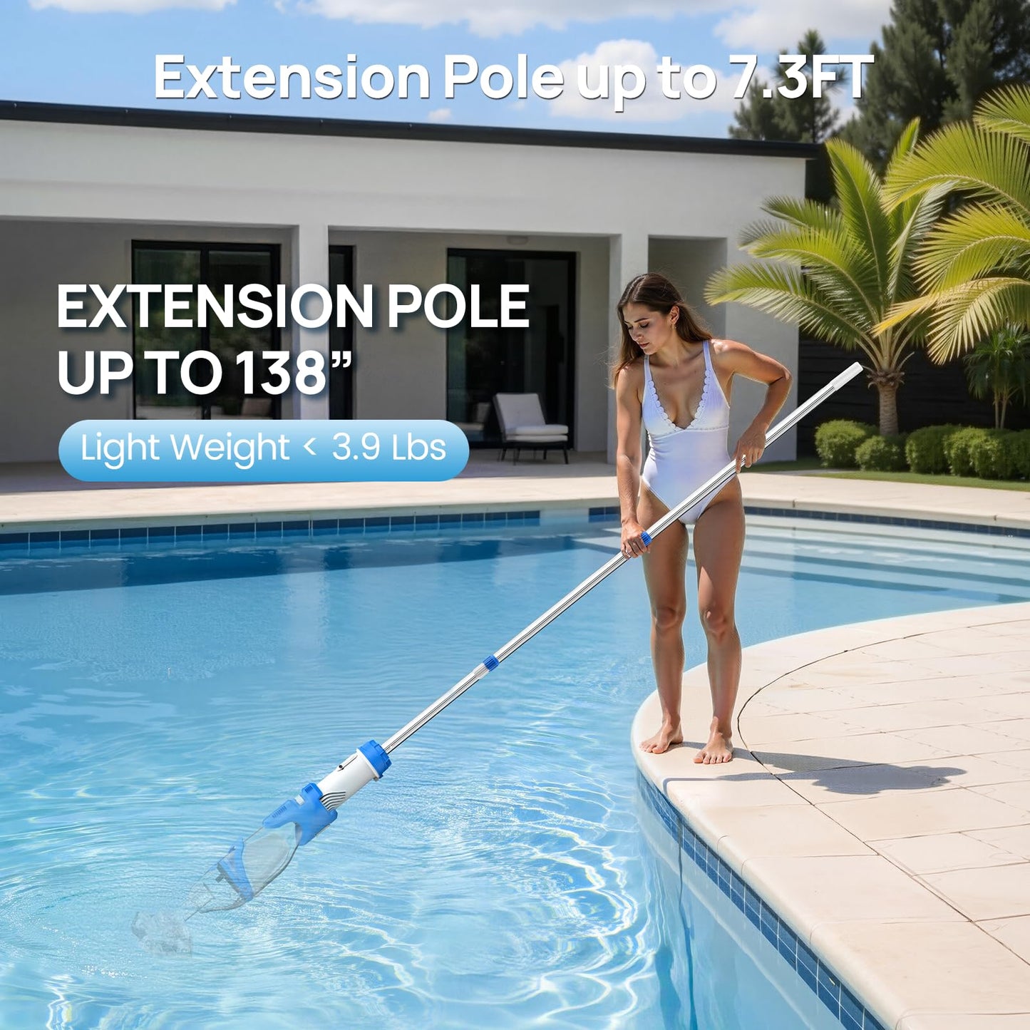 Consciot Upgraded Pool Vacuum for Above Ground & Inground Pool, 75-Min Runtime, 113" (9.4FT) Telescopic Pole, 22 GPM Suction, 2L Capacity, 4 Filters; Ideal for Spa, Hot Tub & Pool Stairs