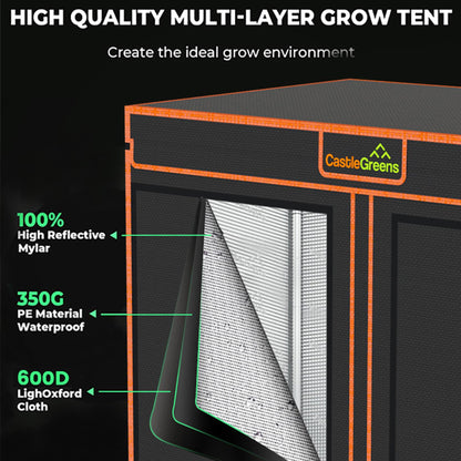 CastleGreens 48"x24"x72" Multi-Storey Grow Tent, Extra-Large Observation windows, Heavy-Duty 600D Mylar Plant Tent, Waterproof Growing Tents, Fit in Indoor Planting, Hydroponics, 4-Layers of seedlings
