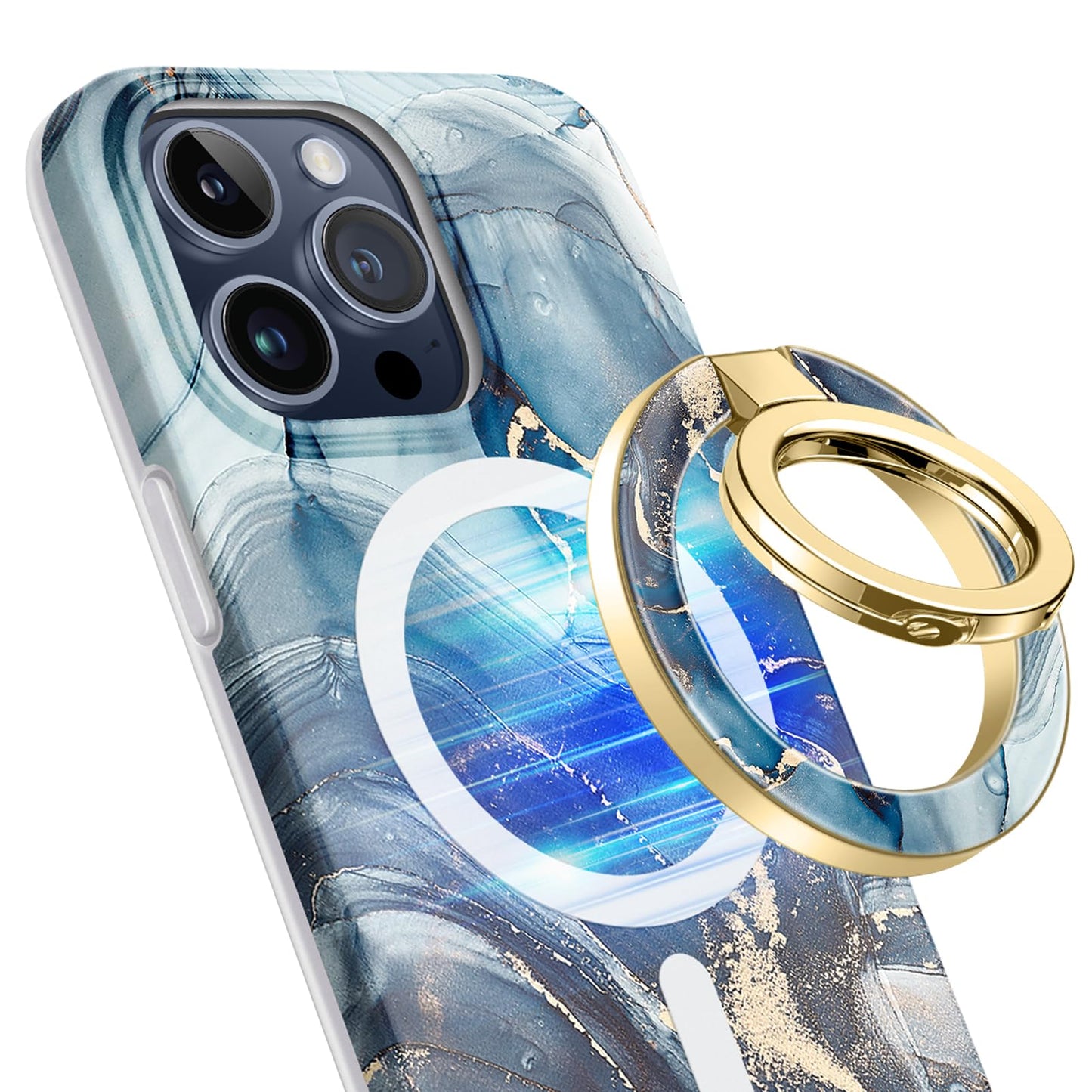 GVIEWIN Magnetic Phone Ring Holder, Compatible with MagSafe Phone Grip with Adjustable Stand, Magnet Phone Ring Kickstand for iPhone 17/16/15/14/13/12 Pro Max Plus Air/Other Phones (Glitter/Silver)