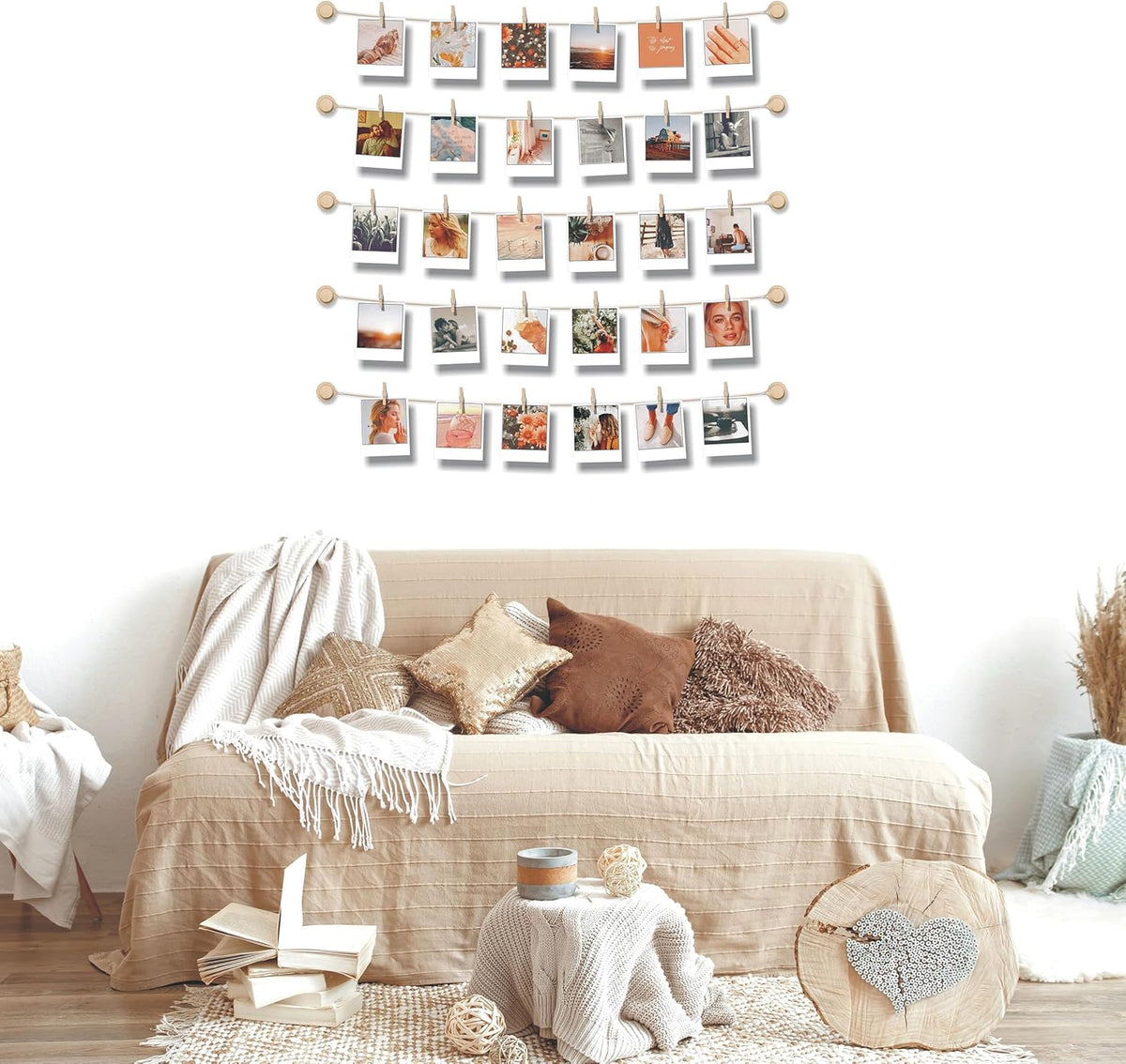 Room Wall Decor | Skiennix Hanging Photo Display - Sculptural Picture Frames Collage - 30 Clips, 5 Strings