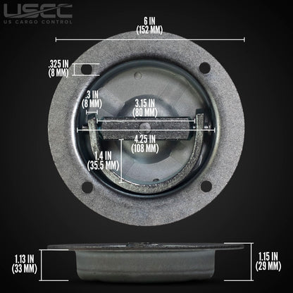 US Cargo Control Recessed D-Ring Rotating Pan Fittings (4-Pack), 6,000 LBS Break Strength, Swivels 360 Degrees, Zinc-Plated 6-Inch Recessed Tie Down Anchors for Trailers and Flatbeds