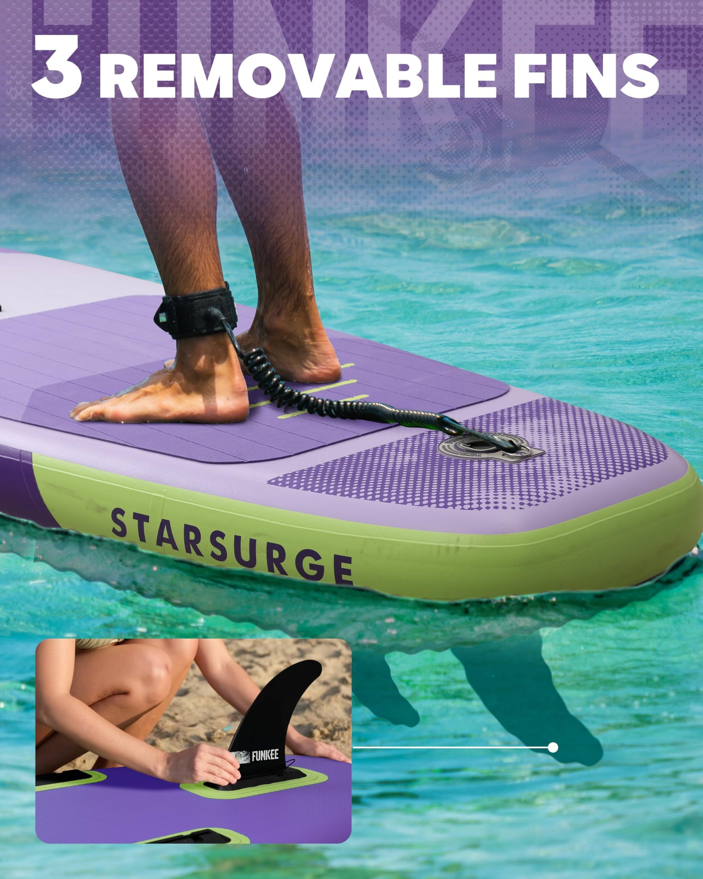 FUNKEE 11’×34"×6" Extra Wide Inflatable Stand Up Paddle Board, Sup Board with Removable Fins, Backpack, Floating Paddle, Safety Leash, Floating Phone Case for Adults & Youth of All Skill Levels