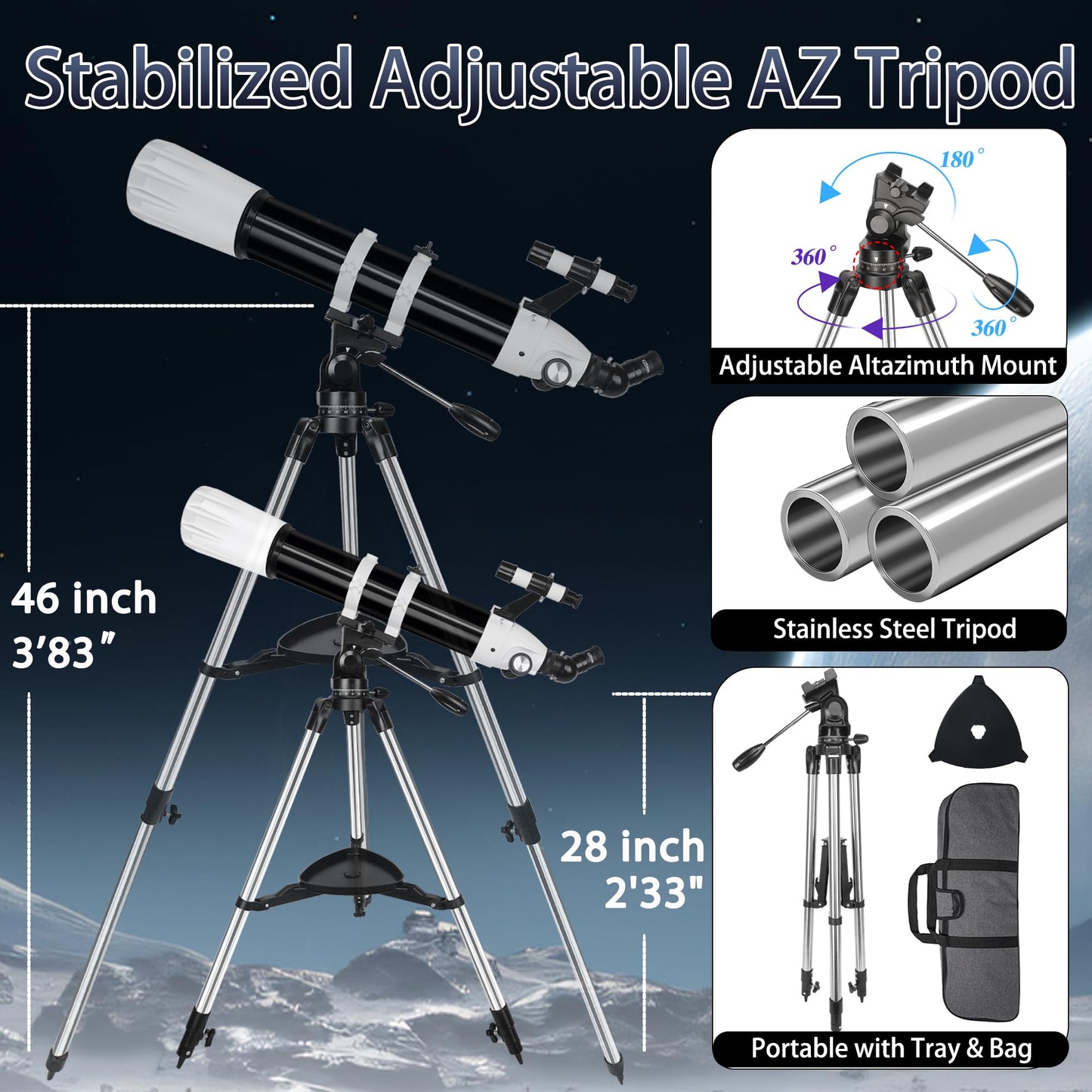Hawkko Telescope, 90mm Aperture 900mm Astronomical Refractor Telescope for Adults High Powered - Multi-Coated Professional Telescopes for Astronomy Beginners with AZ Mount, Carry Bag, Phone Adapter