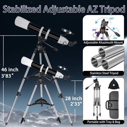 Hawkko Telescope, 90mm Aperture 900mm Astronomical Refractor Telescope for Adults High Powered - Multi-Coated Professional Telescopes for Astronomy Beginners with AZ Mount, Carry Bag, Phone Adapter