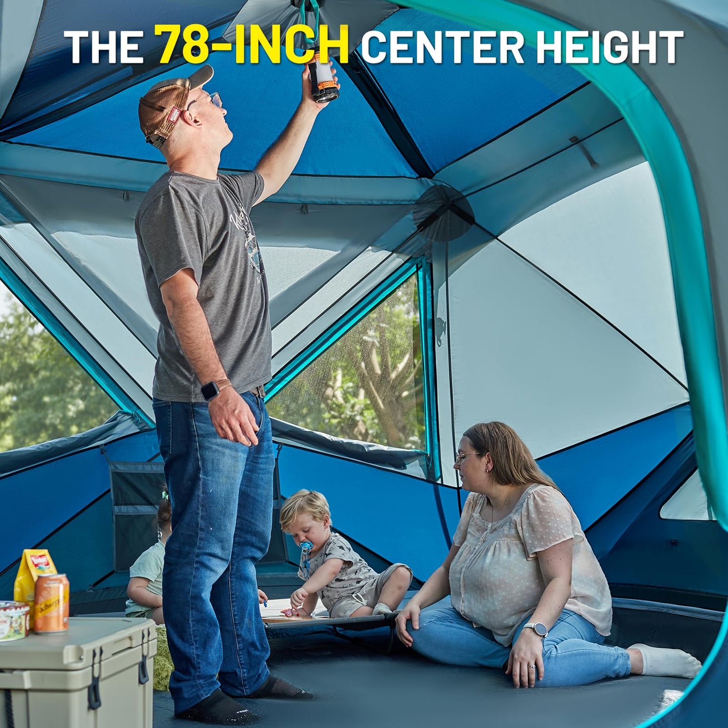 Timber Ridge 4-5 Person Instant Pop Up Cabin Hub Tent, 60S Easy Setup, Weather Resistant Family Tent with Rain Fly and Carry Bag for Outdoor Camping, Blue