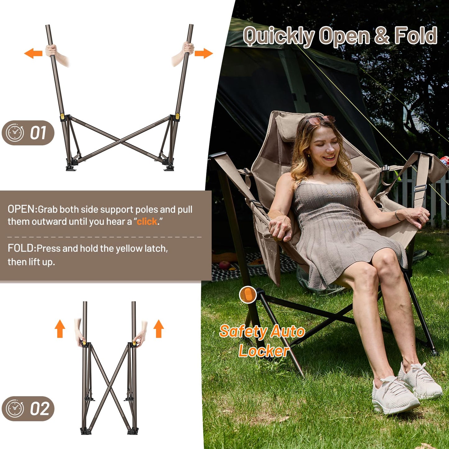 Timber Ridge Hammock Camping Chair with Adjustable Backrest, Portable Hammock Chair Supports 300lbs, Swinging Camping Folding Chairs for Lawn, Travelling and Patio, Tan 2 Pack