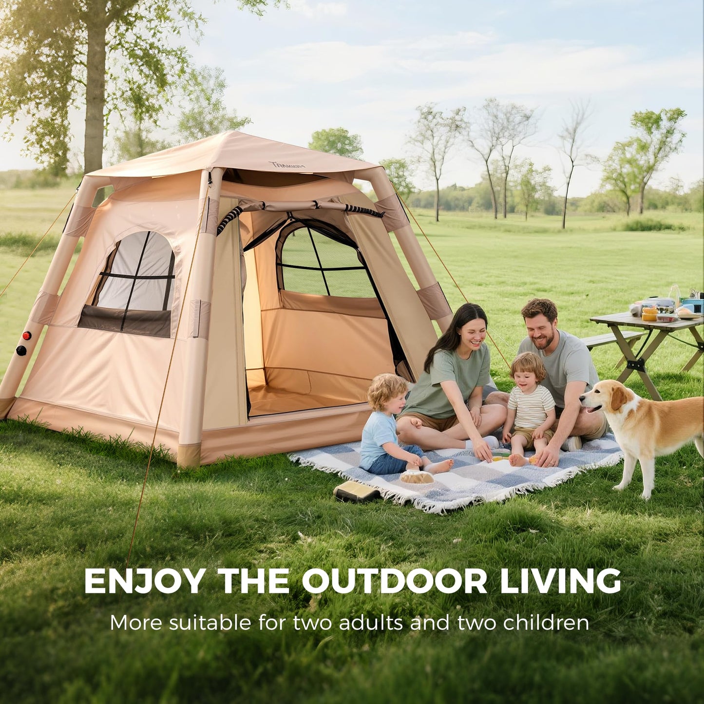 Trakiom Inflatable Tents for Camping 2-4 Person, Easy Set Up Camping Tent with Automatic & Manual Pump, Waterproof Blow Up Tent for Family Outdoor