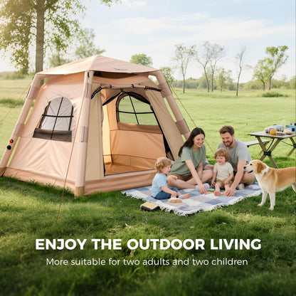 Trakiom Inflatable Tents for Camping 2-4 Person, Easy Set Up Camping Tent with Automatic & Manual Pump, Waterproof Blow Up Tent for Family Outdoor