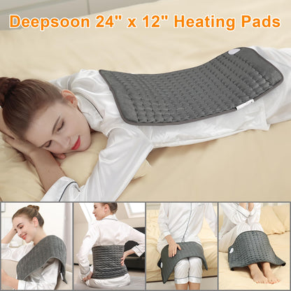 Heating Pad,Electric Heating Pads for Back,Neck,Abdomen,Moist Heating Pad for Shoulder,Knee,Arms,Legs,Dry/Moist Heat & Auto Shut Off,Birthday Gifts for Men and Women(Light Gray, 24''×12'')
