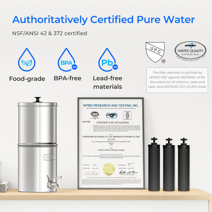 Waterdrop TK-AE Gravity Water Filter System, with 3 Black Carbon Filters and Metal Spigot, 9000 Gallon Longer Lifespan and 150% Faster Flow for Home, Travel, Emergencies, 2.25G