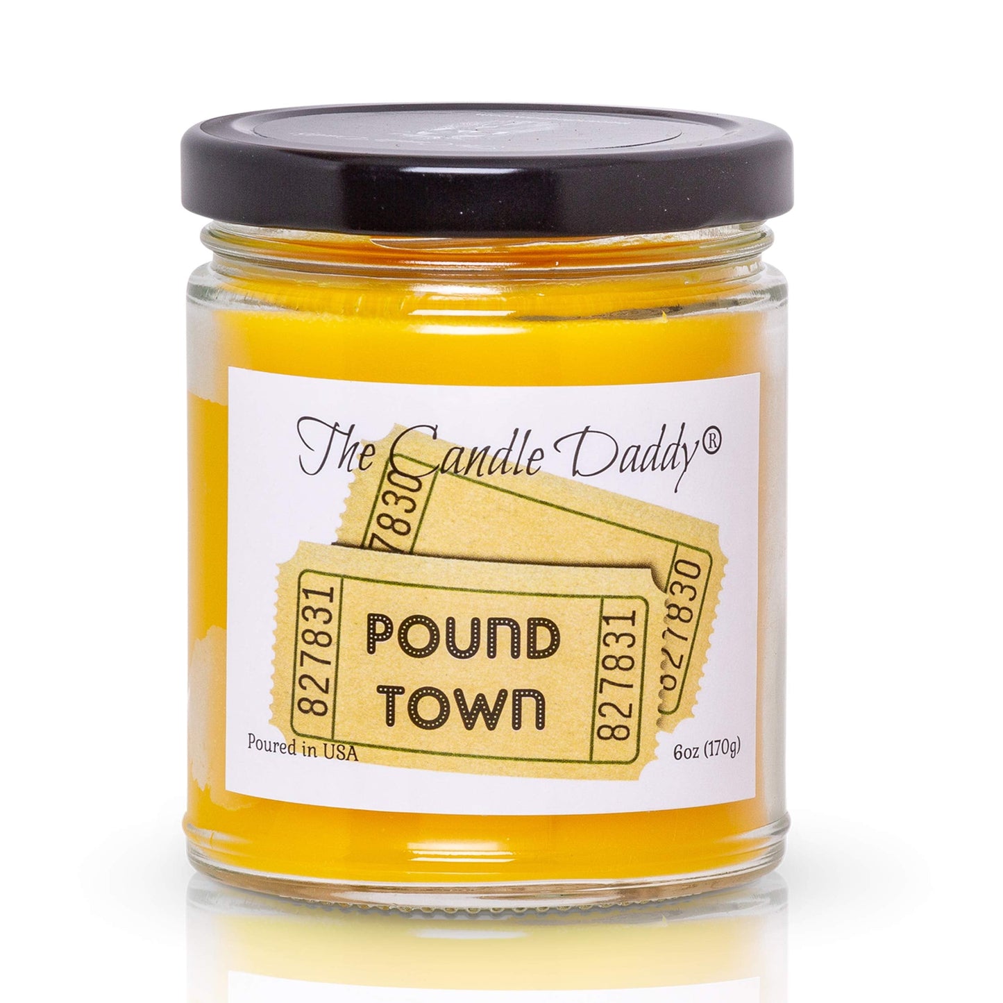 One Ticket to Pound Town - Lemon Pound Cake Scented - Funny 6 oz Jar Candle- 40 Hour Burn Time. Great Gift for Him, Him, Boyfriend, Girlfriend, Wife, Husband, BFF Best Friend Anniversary