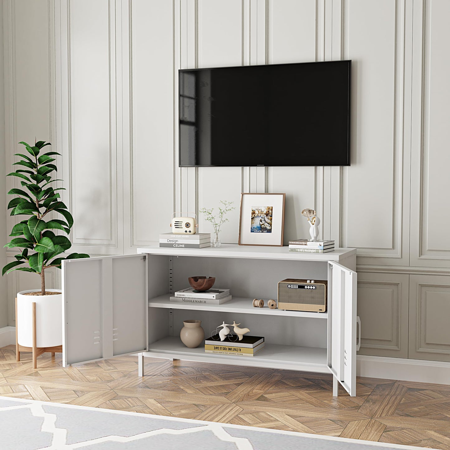 Elitehouse 2 Door Steel Accent Cabinet,White Metal Storage Cabinet with Adjustable Shelf,2-Tier Office Cabinet,Multipurpose Metal Locker Storage Cabinet for Office Home,Music Studio