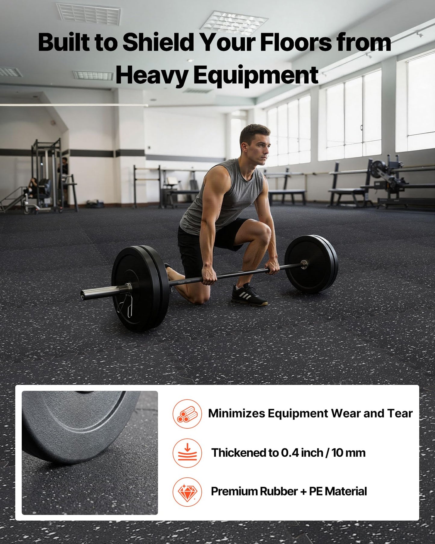 VEVOR 0.4Inch 96sq.ft 24 Tiles Gym Flooring for Home Gym, Rubber Top with High Density EVA Foam, 24 x 24In Gym Floor Exercise Equipment Mats, Interlocking Gym Mats, Puzzle Workout Mats, Black & Gray