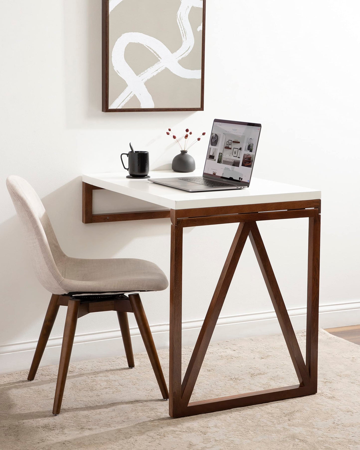Kate and Laurel Kaya Modern Wall-Mounted Folding Table, 24 x 33 x 31, White and Walnut, Space-Saving Versatile Table with Folding Design for Dining Room or Home Office Decor