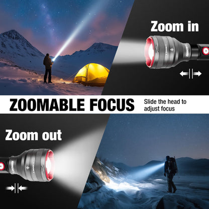 Arrow Rechargeable Flashlights 12000 Lumens, 6 Modes Bright LED Flashlight with Memory Function, IPX7 Waterproof, Zoomable Flash Light with Dual Power Design, USB-C Input Output for Outdoor Emergency