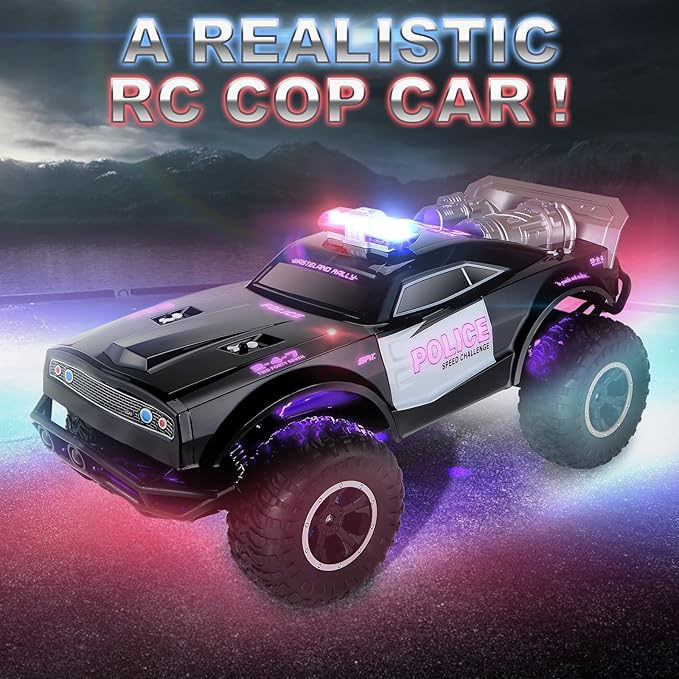 Carox Large Remote Control Police Car Toy with Lights and Sirens for Boys 1:8 Cop Car with Three Rechargeable Battery Durable RC Police Truck for Kids 4 Years and Up A Surprising