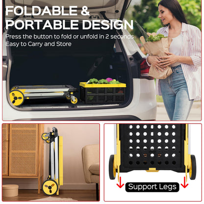 TOLRET Collapsible Shopping Cart with Wheels, 200 lbs Capacity Grocery Cart on Wheels with Storage Crate, Platform Hand Truck with Foot Brake, Yellow