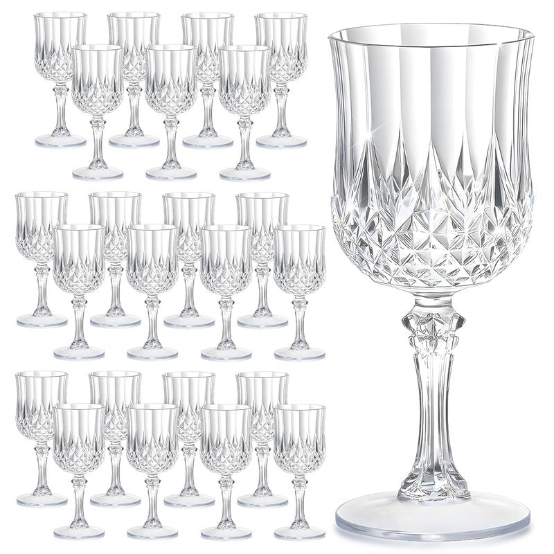 HTTBEIZI 7OZ Plastic Wine Glasses, Reusable Vintage Goblets Unbreakable Drinking Glasses Crystal Water Cups Champagne for Wedding, Parties (24, Clear)