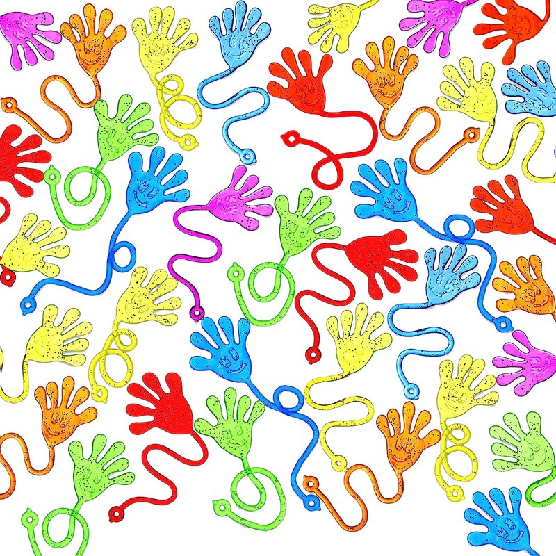 JOYIN 48Pcs Glitter Sticky Hands Party Favors, Party Favors Set for Kids, Holiday Traditions, Classroom Treasure Box Carnival Prizes Bulk Pinata Stuff Mini Toys, Goodie Bags