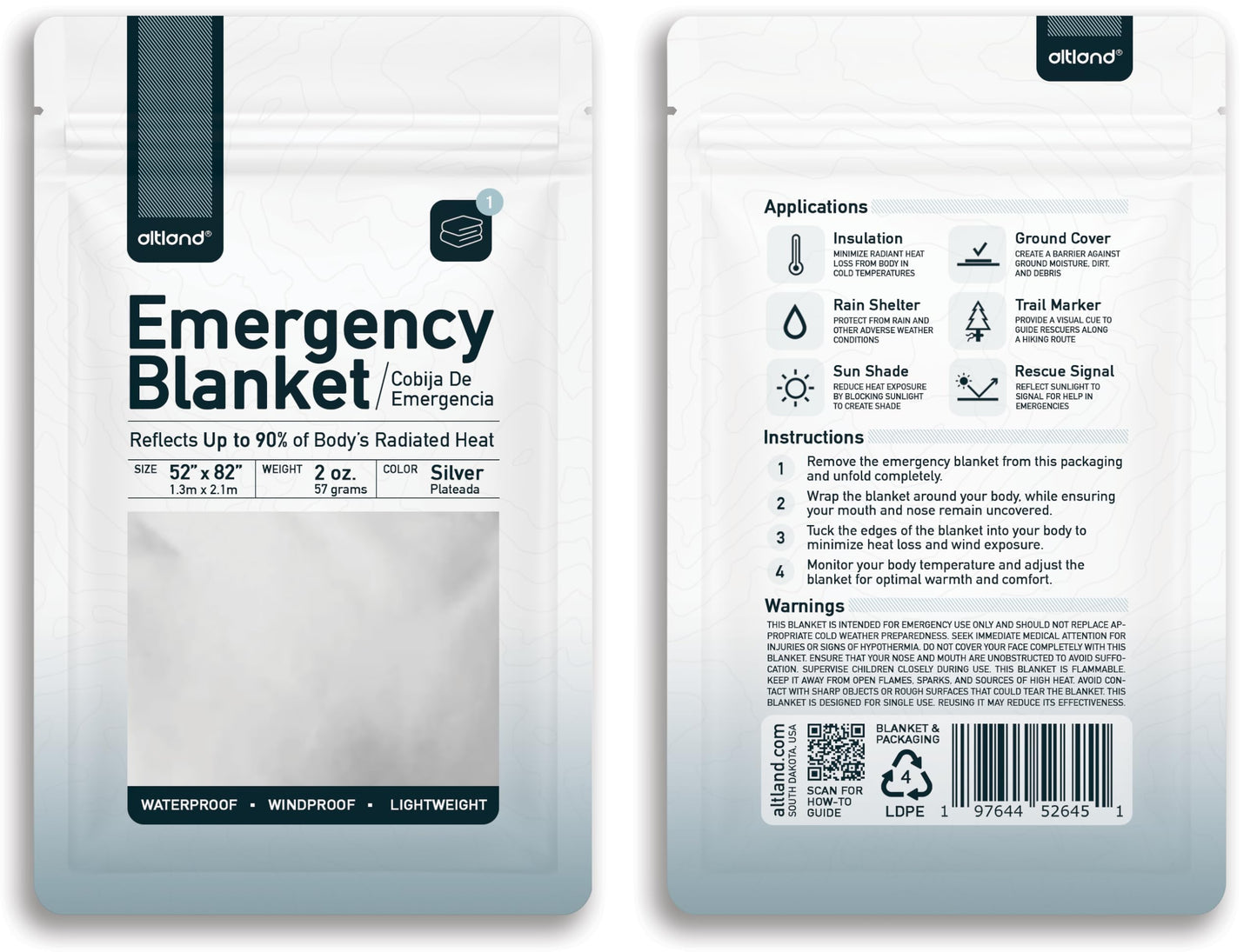 Altland 250 Pack of Emergency Blankets - Heat Reflective Blankets for Winter Survival Kits, Disaster Preparedness, Cold Weather Camping, and Homeless Care Packages