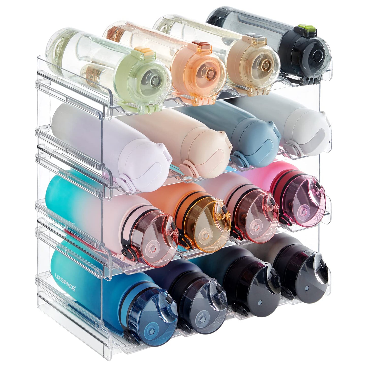 Lifewit Stackable Water Bottle Organizer for Cabinet, Plastic Bottle Holder Fits Bottles & Tumblers up to 3.8" Diameter, Pantry, Countertop & Fridge, 2 Tier Holds 8 Bottles
