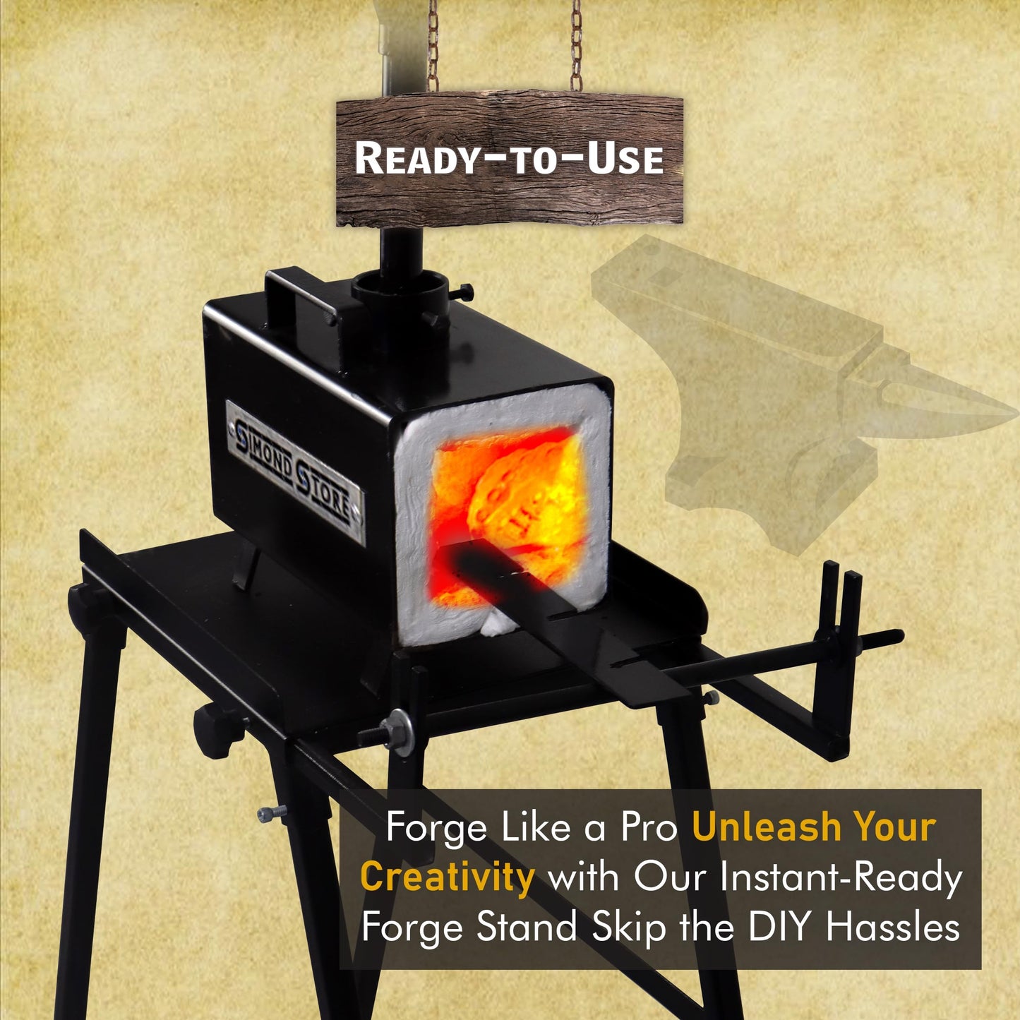 SIMOND STORE Forge Starter kit Stand - Compatible with All Single Burner Blacksmith Forge Kit - Steel Blacksmithing Starter Kit - Propane Forge Kit Stand 12 inch Home Forge Starter Kit Tool Stand…
