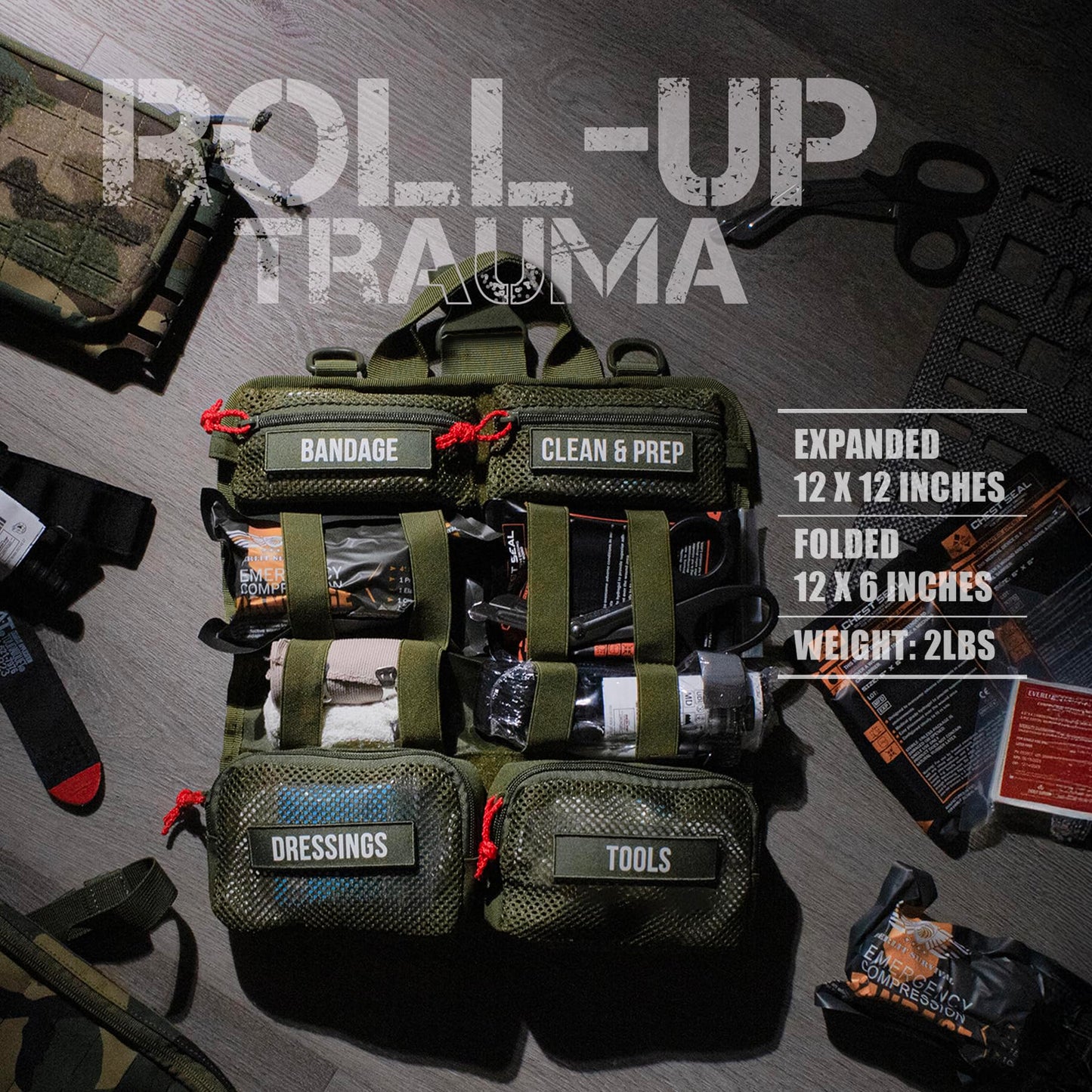 EVERLIT Roll Up Trauma First Aid Kit with CAT Tourniquet-Tactical IFAK Emergency Medical Kit for Outdoor, Vehicle & Home Preparedness-Quick Release Molle Bag for First Responders (Coyote Brown)