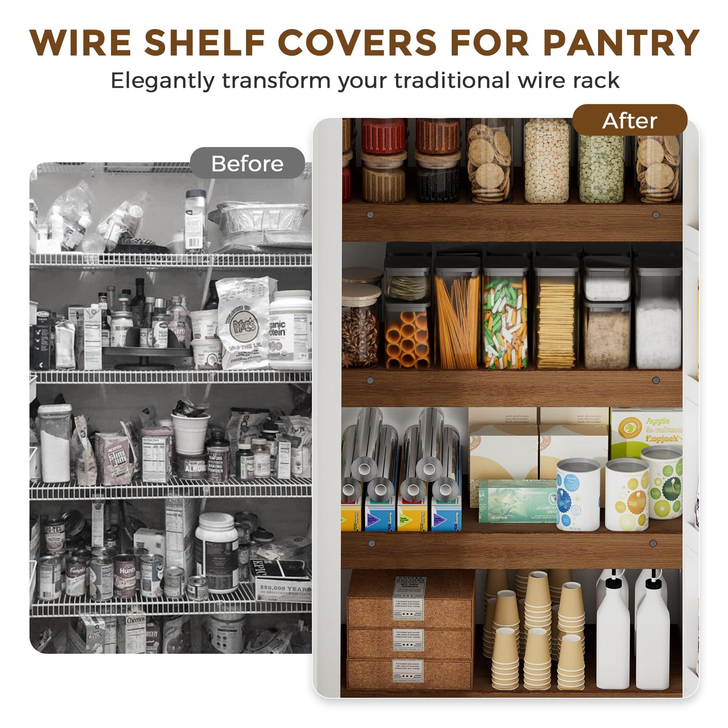 Bamboo Wire Shelf Covers, Wood Shelf Covers for Wire Shelving, 5 Pack Wire Rack Covers, Wire Shelf Liner for Pantry, Closet, Kitchen 24" W x 16" D