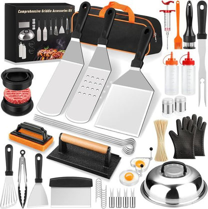 Blackstone Griddle Accessories Kit - 142 PCS Flat Top Grill Set with Spatulas, Basting Cover & Scraper