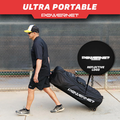 PowerNet All Gear Transporter Baseball Travel Bag, Rolling Duffle with Wheels & Handle for Baseball Accessories, Catchers Gear & Bats, Main Pocket Fits Four 7x7 Nets