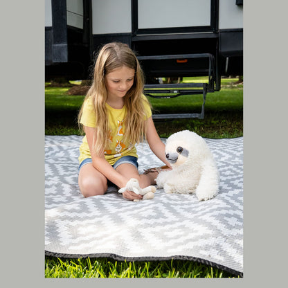 Mountain Mat 8x20 Gray & White Outdoor RV Mat with Carry Bag – Extra Thick 5mm Recycled Poly Rug – Waterproof, Reversible, Heavy-Duty – Premium Patio Mat for Camping, Deck (8x20, Grey Diamond)