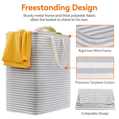 Lifewit 2 Pack Laundry Basket 100L Each, Collapsible Clothes Hamper with Reinforced Handles, Freestanding Waterproof Design for Bedroom and Laundry Room, Grey 200L Total