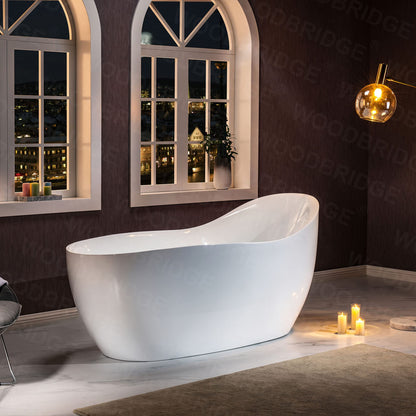 WOODBRIDGE 67" Acrylic Freestanding Bathtub Contemporary Soaking Chrome Overflow and Drain,White Air Bubble Tub