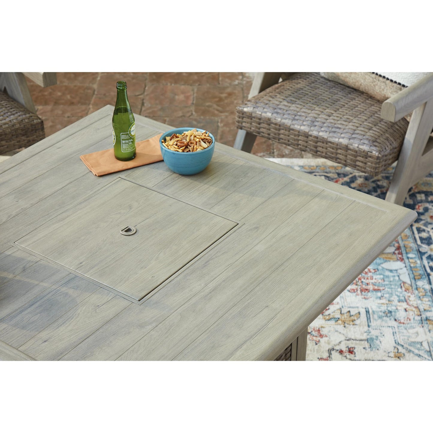 Signature Design by Ashley Haven Retreat Casual Weather Resistant Outdoor Fire Pit Table with 50,000 BTU Burner, Beige