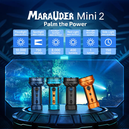 OLIGHT Marauder Mini 2 Bright Flashlight 10,000 Lumen with 750 Meters Beam Distance, Rechargeable Light with Dual Charging & 5 Lighting Modes for Outdoor, Camping, Emergencies (Sapphire)