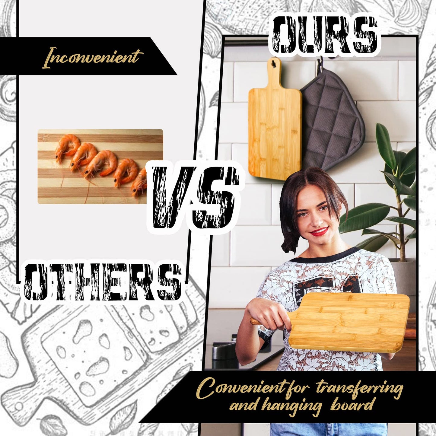 Nuenen 50 Pcs Wood Cutting Board with Handle 15.7 x 7.8 Inch Acacia Bamboo Wooden Serving Kitchen Chopping Boards for Pizza, Bread, Cheese, Charcuterie, Fruit, Vegetables (Bamboo)