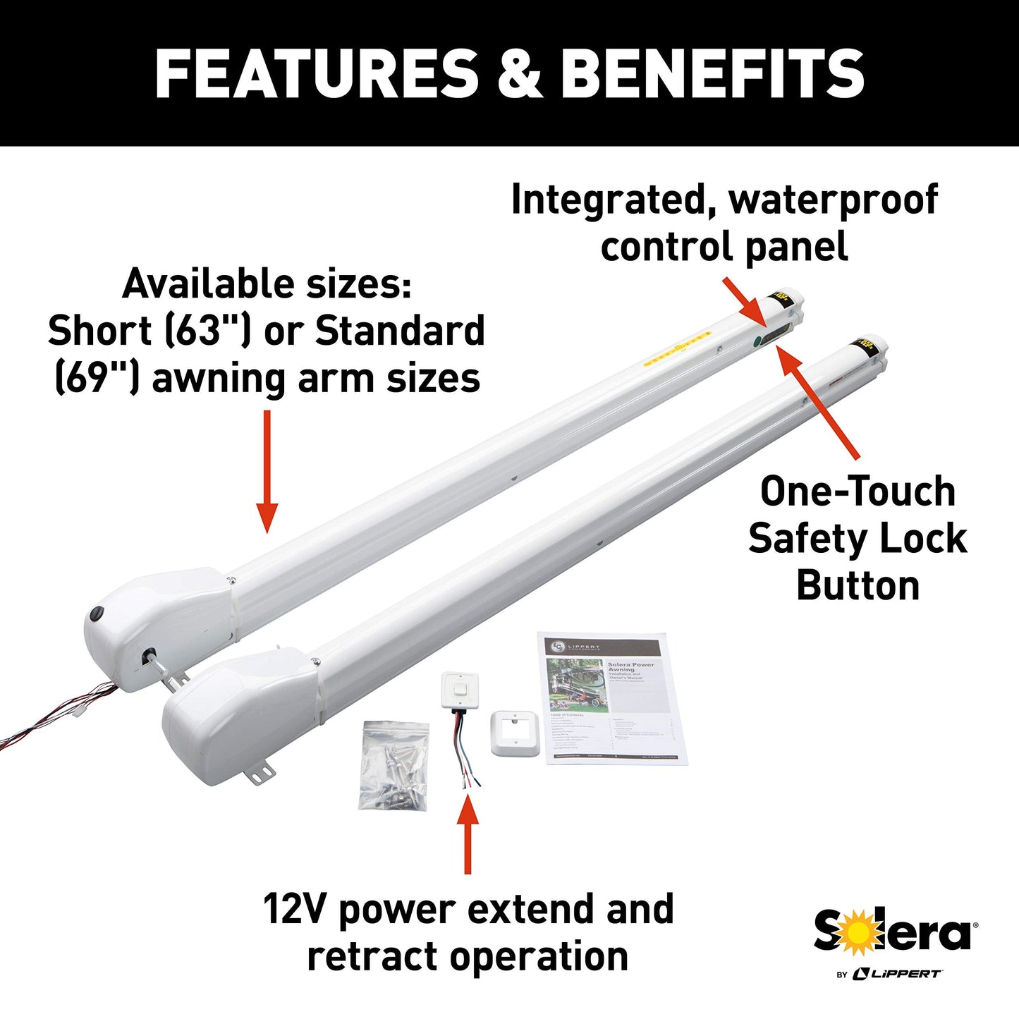 Solera 12V Smart Arm Awning Hardware Kit for 5th Wheel RVs and Travel Trailers - Standard - White