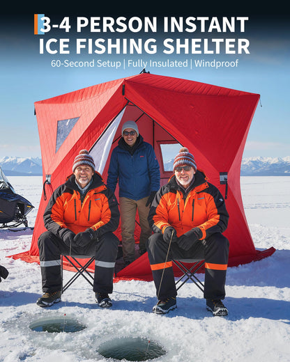 Pop-Up Ice Fishing Tent, Portable Windproof Insulated Hub Tent for 1-8 Person Winter Fishing with 210d Oxford Fabric, Includes Anchors & Carry Bag
